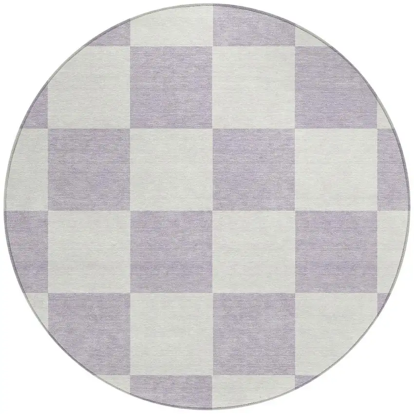 8' Lavender And Ivory Round Geometric Washable Indoor Outdoor Area Rug Photo 4