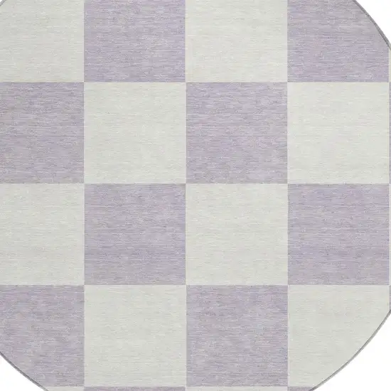 8' Lavender And Ivory Round Geometric Washable Indoor Outdoor Area Rug Photo 6