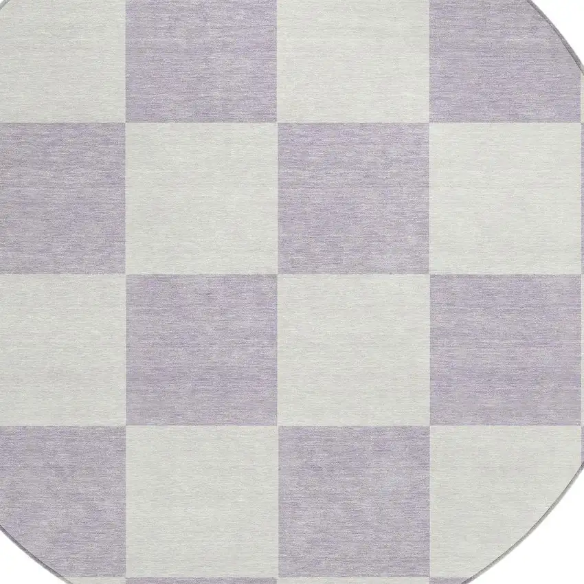 8' Lavender And Ivory Round Geometric Washable Indoor Outdoor Area Rug Photo 6