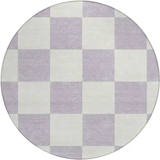 8' Lavender And Ivory Round Geometric Washable Indoor Outdoor Area Rug Photo 2