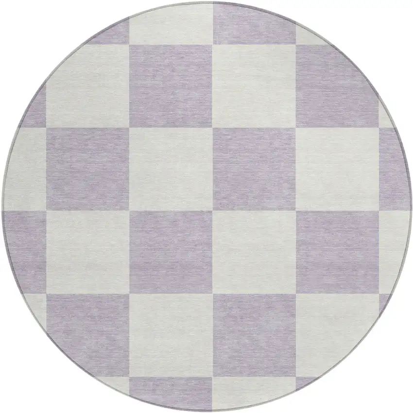 8' Lavender And Ivory Round Geometric Washable Indoor Outdoor Area Rug Photo 2