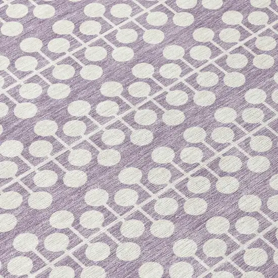 8' Lavender And Ivory Round Geometric Washable Indoor Outdoor Area Rug Photo 9