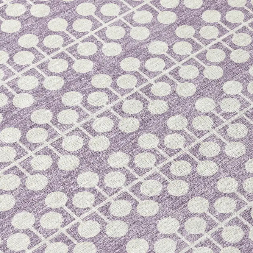 8' Lavender And Ivory Round Geometric Washable Indoor Outdoor Area Rug Photo 9