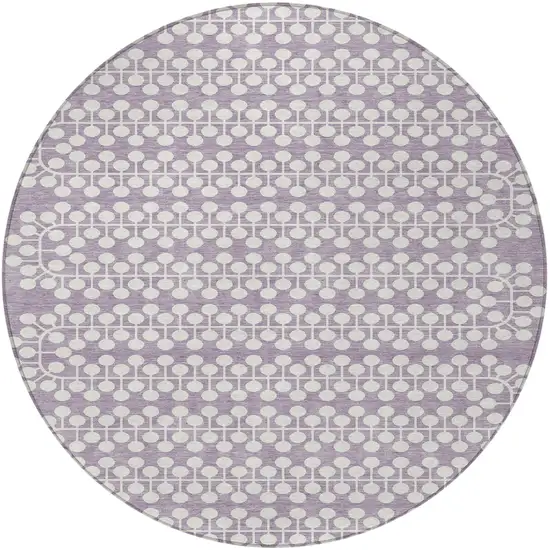 8' Lavender And Ivory Round Geometric Washable Indoor Outdoor Area Rug Photo 4