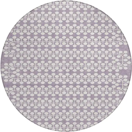 8' Lavender And Ivory Round Geometric Washable Indoor Outdoor Area Rug Photo 2