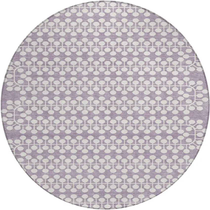 8' Lavender And Ivory Round Geometric Washable Indoor Outdoor Area Rug Photo 2