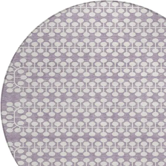 8' Lavender And Ivory Round Geometric Washable Indoor Outdoor Area Rug Photo 6