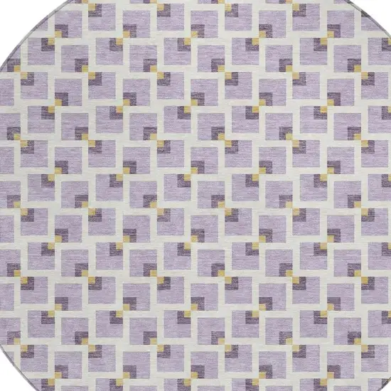 8' Lavender And Ivory Round Geometric Washable Indoor Outdoor Area Rug Photo 2