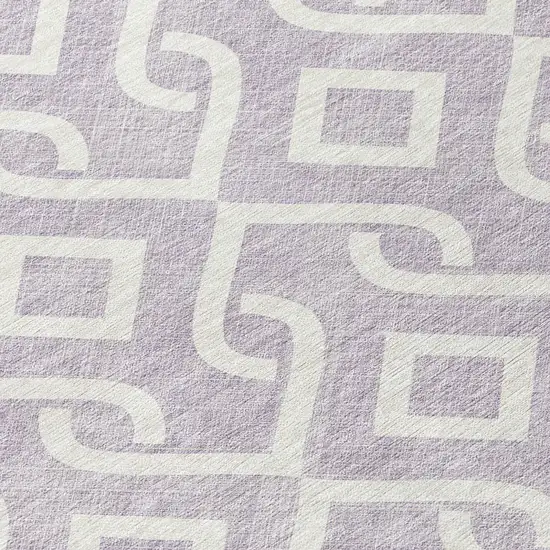 8' Lavender And Ivory Round Geometric Washable Indoor Outdoor Area Rug Photo 7