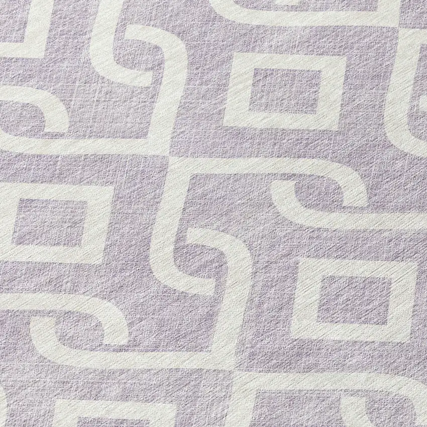 8' Lavender And Ivory Round Geometric Washable Indoor Outdoor Area Rug Photo 7