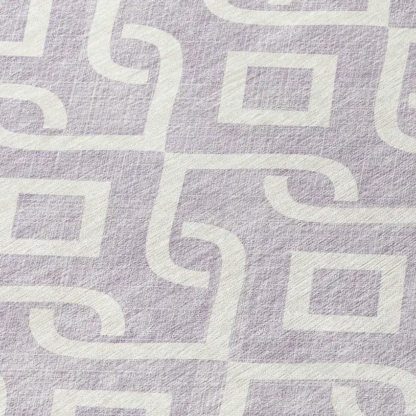 8' Lavender And Ivory Round Geometric Washable Indoor Outdoor Area Rug Photo 7