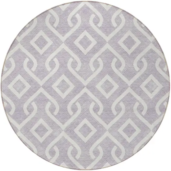 8' Lavender And Ivory Round Geometric Washable Indoor Outdoor Area Rug Photo 4