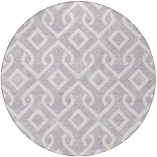 8' Lavender And Ivory Round Geometric Washable Indoor Outdoor Area Rug Photo 4