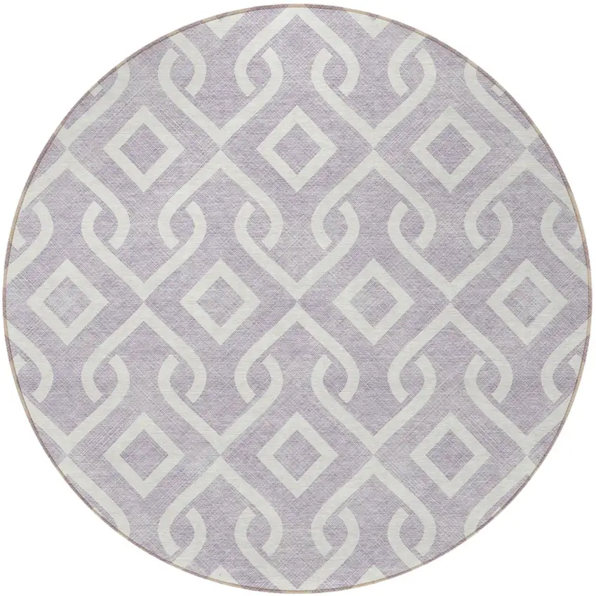 8' Lavender And Ivory Round Geometric Washable Indoor Outdoor Area Rug Photo 4