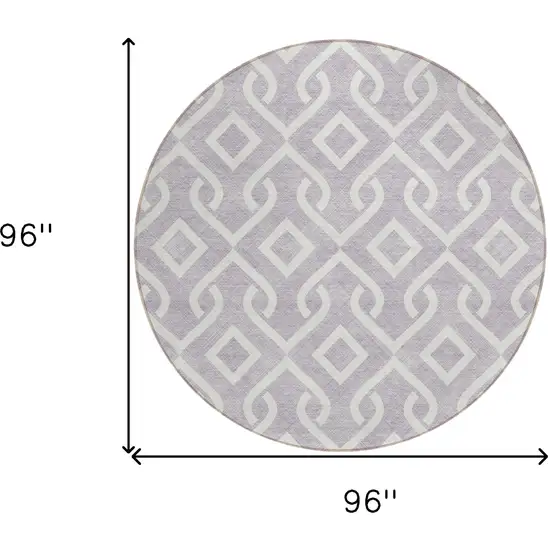 8' Lavender And Ivory Round Geometric Washable Indoor Outdoor Area Rug Photo 3