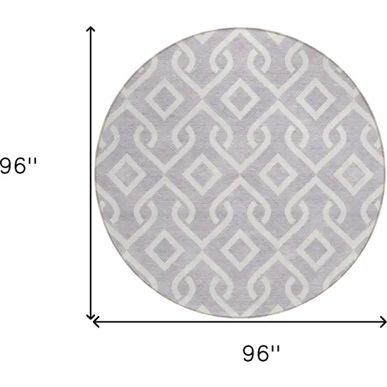 8' Lavender And Ivory Round Geometric Washable Indoor Outdoor Area Rug Photo 3