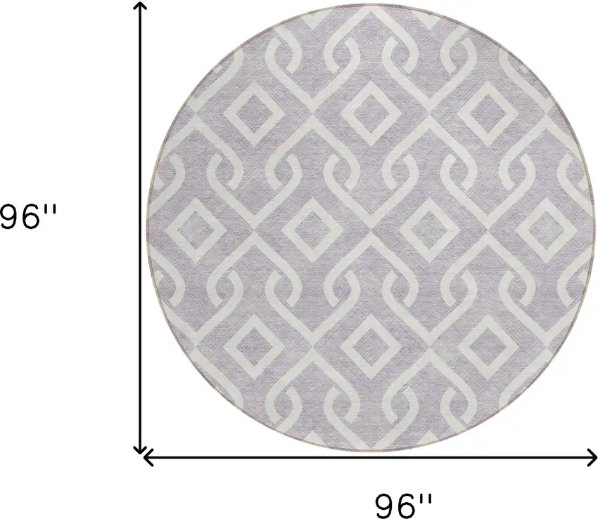 8' Lavender And Ivory Round Geometric Washable Indoor Outdoor Area Rug Photo 3