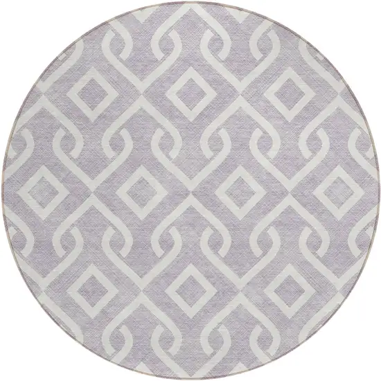 8' Lavender And Ivory Round Geometric Washable Indoor Outdoor Area Rug Photo 2