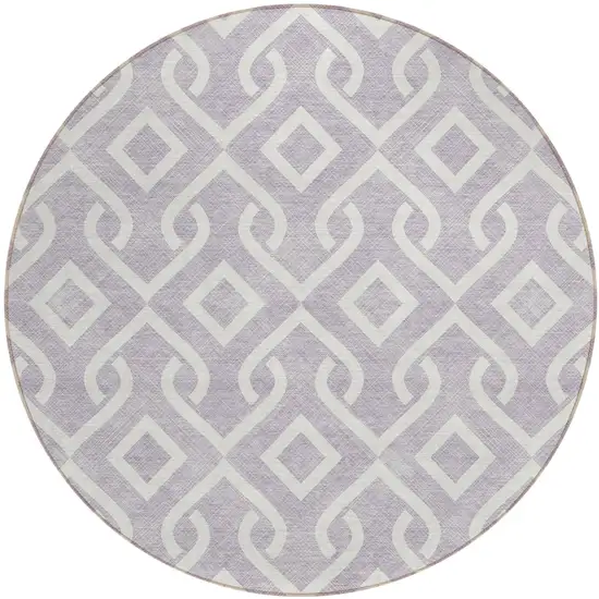 8' Lavender And Ivory Round Geometric Washable Indoor Outdoor Area Rug Photo 2
