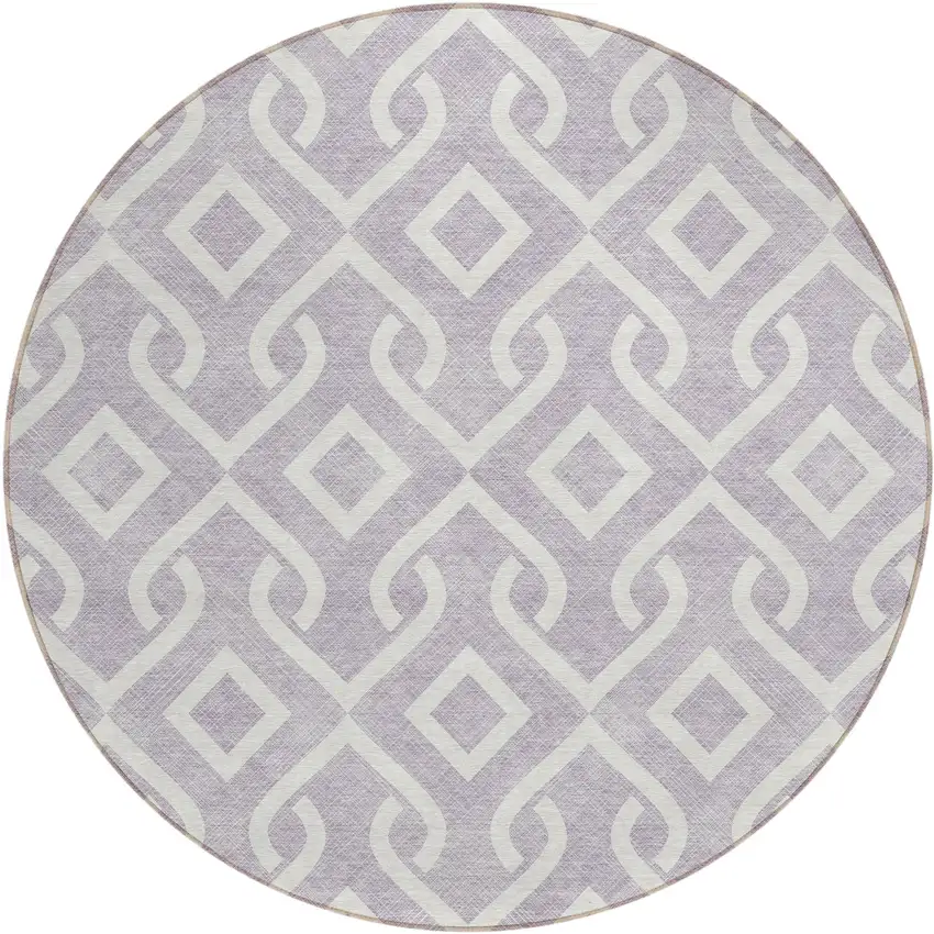 8' Lavender And Ivory Round Geometric Washable Indoor Outdoor Area Rug Photo 2