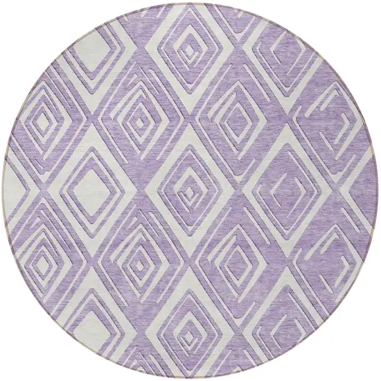 8' Lavender And Ivory Round Geometric Washable Indoor Outdoor Area Rug Photo 5
