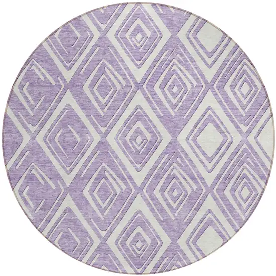 8' Lavender And Ivory Round Geometric Washable Indoor Outdoor Area Rug Photo 2