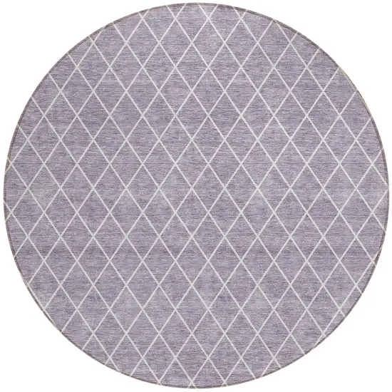 8' Lavender And Ivory Round Geometric Washable Indoor Outdoor Area Rug Photo 6