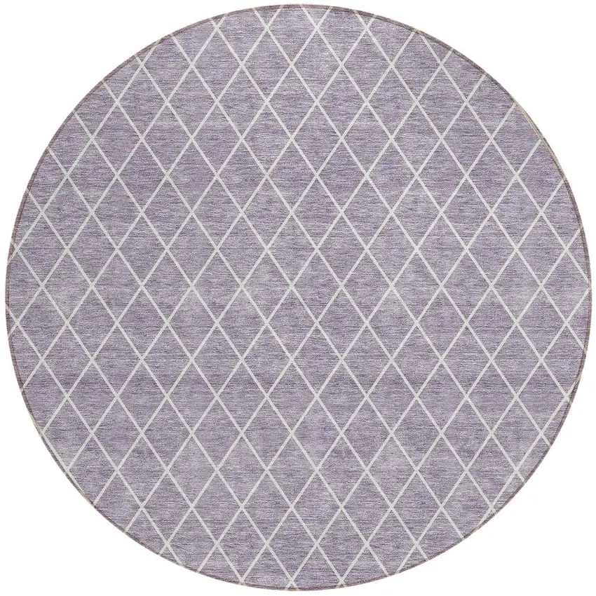 8' Lavender And Ivory Round Geometric Washable Indoor Outdoor Area Rug Photo 6