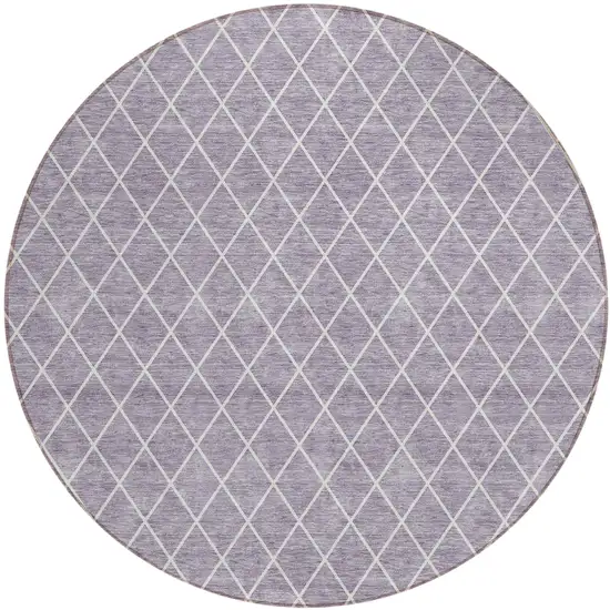 8' Lavender And Ivory Round Geometric Washable Indoor Outdoor Area Rug Photo 2