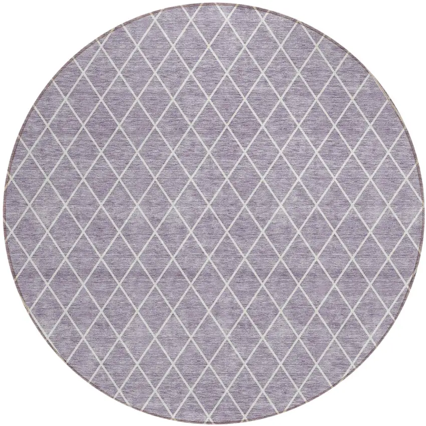 8' Lavender And Ivory Round Geometric Washable Indoor Outdoor Area Rug Photo 2