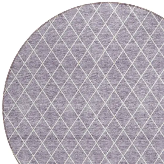 8' Lavender And Ivory Round Geometric Washable Indoor Outdoor Area Rug Photo 5