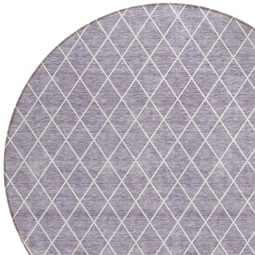 8' Lavender And Ivory Round Geometric Washable Indoor Outdoor Area Rug Photo 5