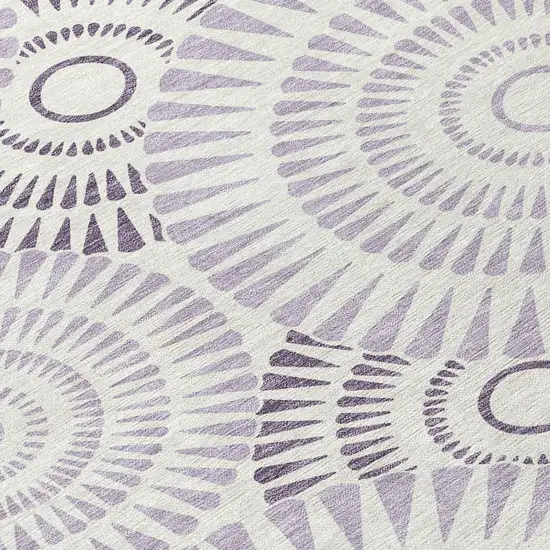 8' Lavender And Ivory Round Geometric Washable Indoor Outdoor Area Rug Photo 4