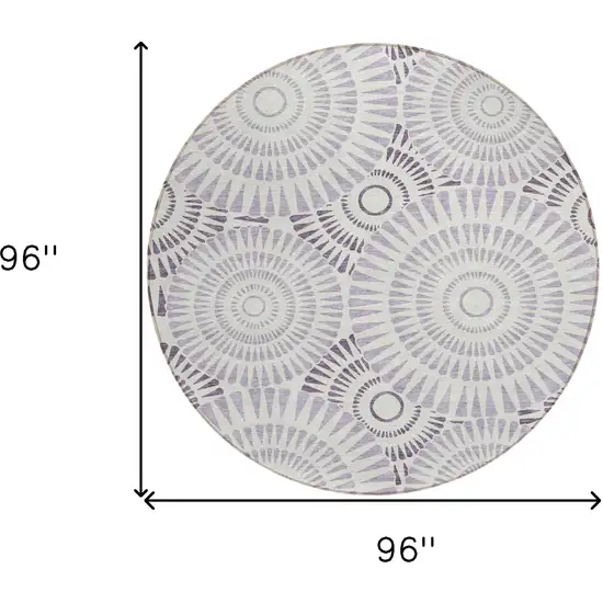 8' Lavender And Ivory Round Geometric Washable Indoor Outdoor Area Rug Photo 3