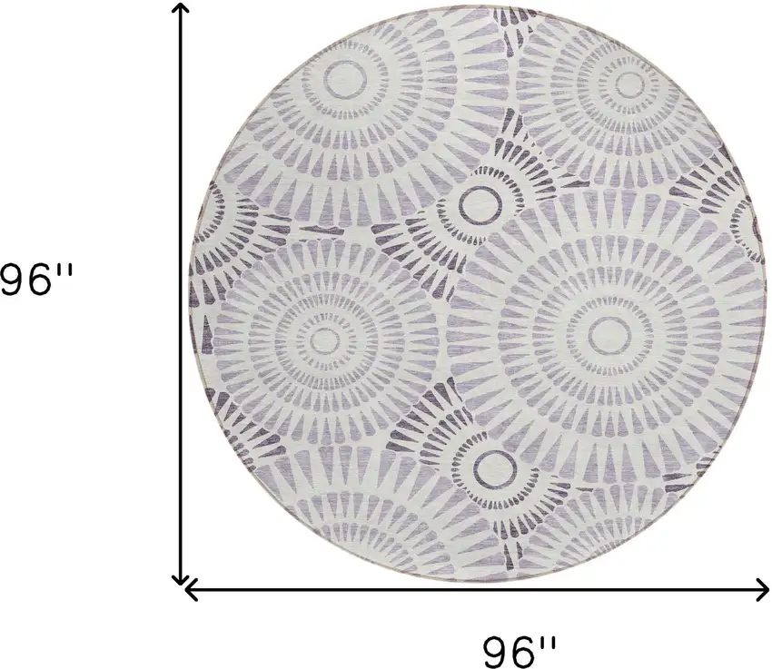 8' Lavender And Ivory Round Geometric Washable Indoor Outdoor Area Rug Photo 3