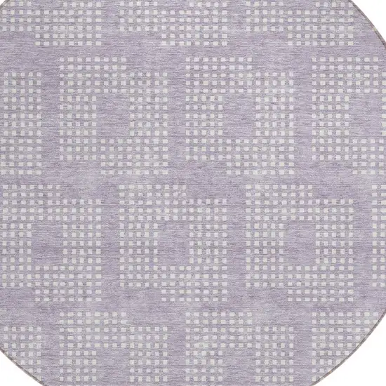 8' Lavender And Ivory Round Geometric Washable Indoor Outdoor Area Rug Photo 4