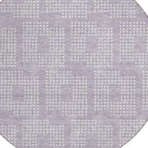 Photo of 8' Lavender And Ivory Round Geometric Washable Indoor Outdoor Area Rug
