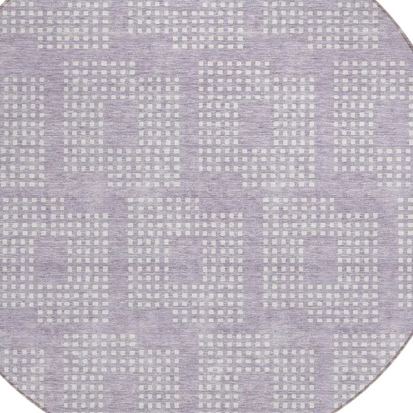 8' Lavender And Ivory Round Geometric Washable Indoor Outdoor Area Rug Photo 4
