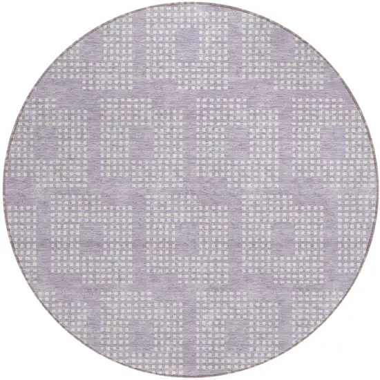 8' Lavender And Ivory Round Geometric Washable Indoor Outdoor Area Rug Photo 2