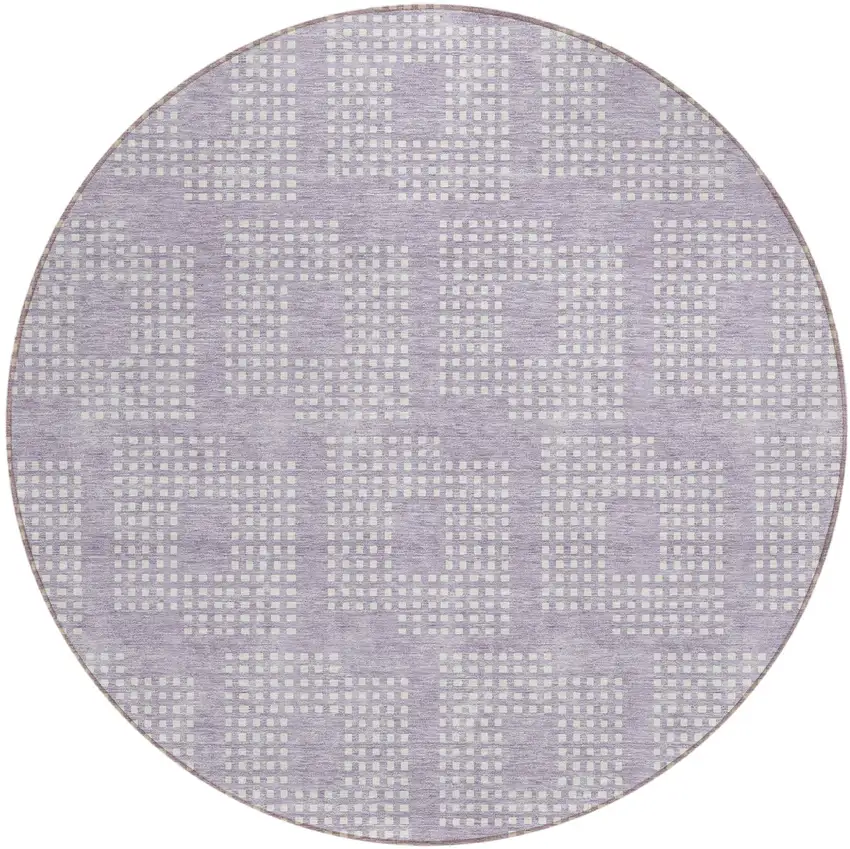 8' Lavender And Ivory Round Geometric Washable Indoor Outdoor Area Rug Photo 2