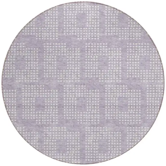 8' Lavender And Ivory Round Geometric Washable Indoor Outdoor Area Rug Photo 5