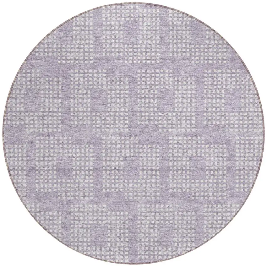 8' Lavender And Ivory Round Geometric Washable Indoor Outdoor Area Rug Photo 5