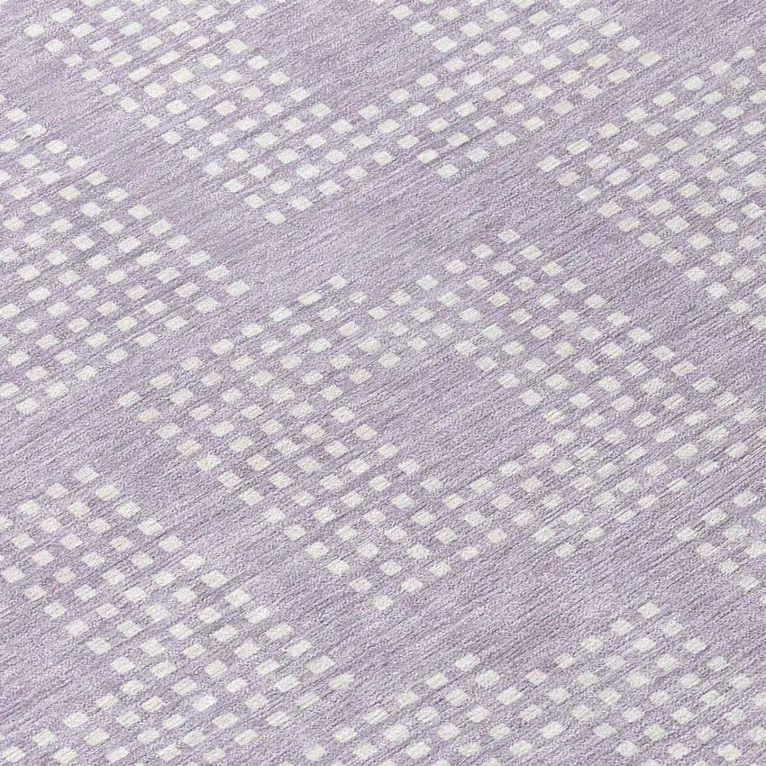 8' Lavender And Ivory Round Geometric Washable Indoor Outdoor Area Rug Photo 8