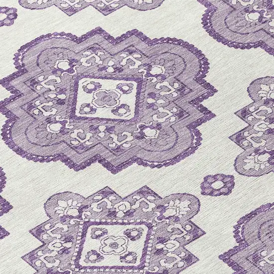 8' Lavender And Ivory Round Medallion Washable Indoor Outdoor Area Rug Photo 8