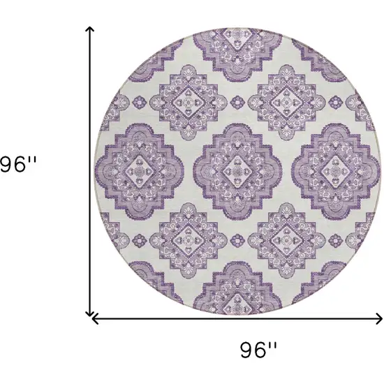 8' Lavender And Ivory Round Medallion Washable Indoor Outdoor Area Rug Photo 3