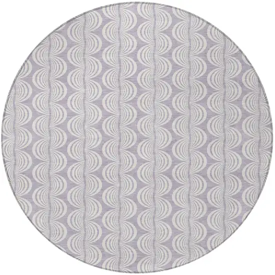 8' Lavender And Ivory Round Ogee Washable Indoor Outdoor Area Rug Photo 5