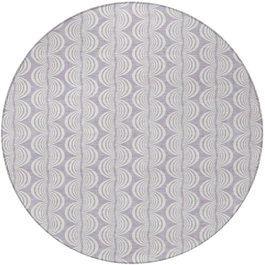8' Lavender And Ivory Round Ogee Washable Indoor Outdoor Area Rug Photo 5