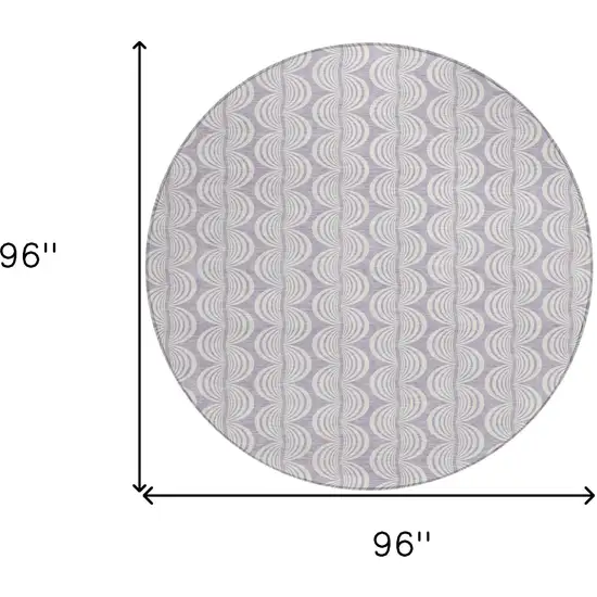 8' Lavender And Ivory Round Ogee Washable Indoor Outdoor Area Rug Photo 8