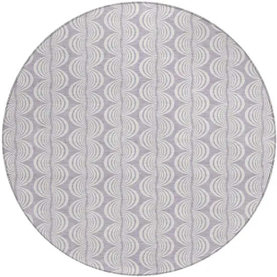 8' Lavender And Ivory Round Ogee Washable Indoor Outdoor Area Rug Photo 2