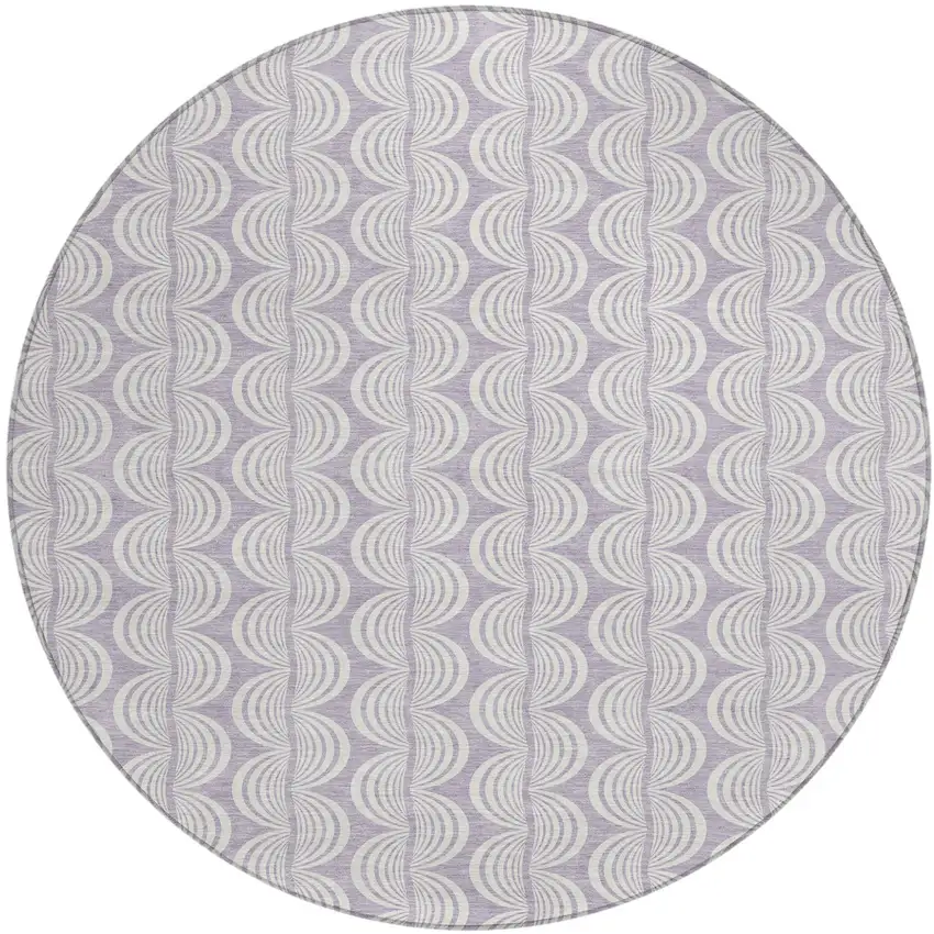 8' Lavender And Ivory Round Ogee Washable Indoor Outdoor Area Rug Photo 2